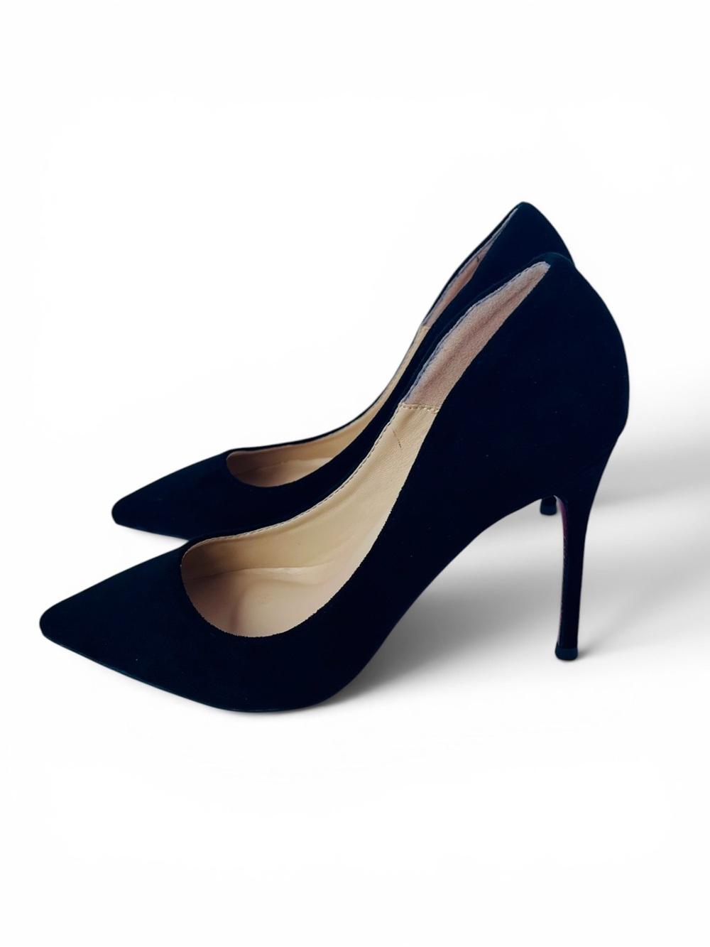 Christian Louboutin Black Suede Pointed Toe Pumps EU 38 US 7.5 4” Heels NWOT